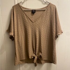 W5 Women's Brown Textured Tie-Front Blouse